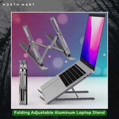 Folding Adjustable Aluminum Laptop Stand - Portable Ergonomic Multi Angle Desk Riser Lightweight Heat Dissipation Notebook Holder Mount