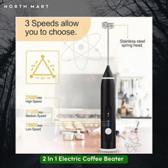 2 In 1 Electric Coffee Beater - Milk Frother And Egg Whisk - USB Electric Rechargeable Kitchen Tool For Versatile Mixing And Frothing